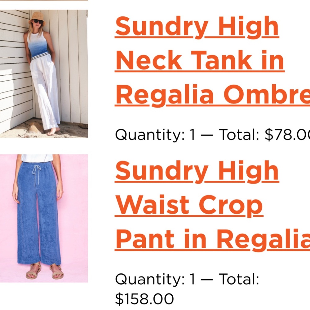 NWT Sundry terry pants and ombré tank, regalia blue, size XL